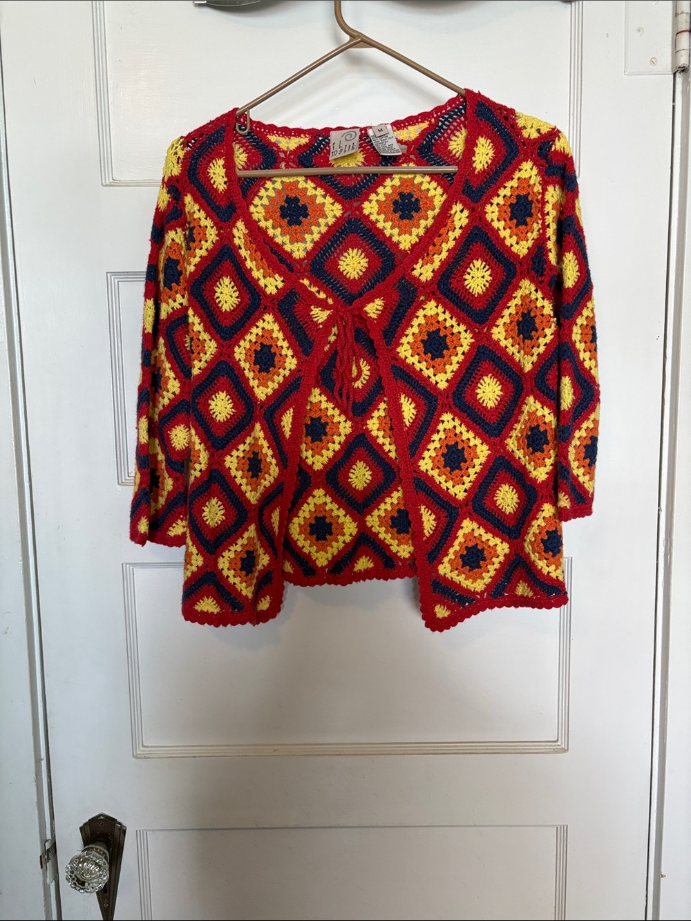 F.l. Malik Crochet Open-Front Granny Square Cardigan Size M